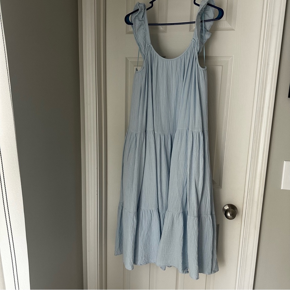 Blue linen boutique dress